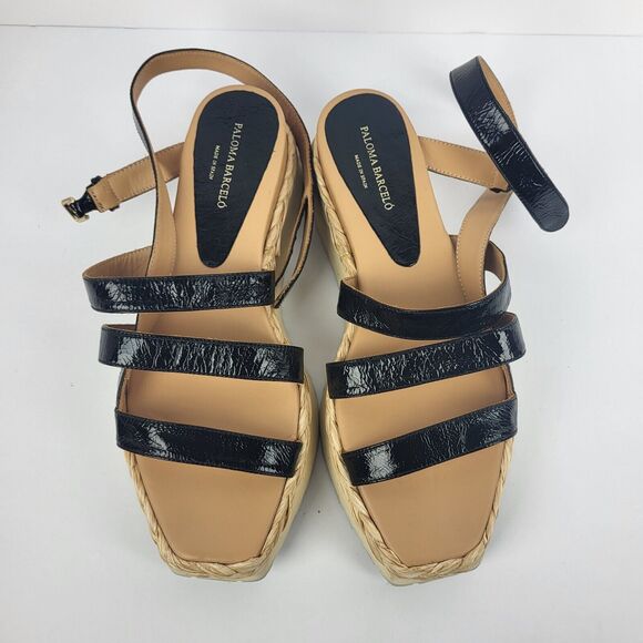 PALOMA BARCELO Black leather platform sandal woven raffia Size 39 - Picture 10 of 15
